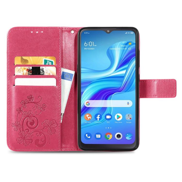 For TCL 4X 5G Four-leaf Clasp Embossed Buckle Leather Phone Case