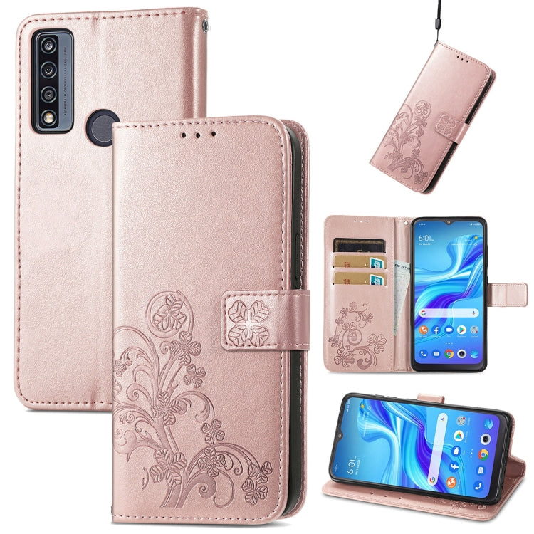 For TCL 4X 5G Four-leaf Clasp Embossed Buckle Leather Phone Case
