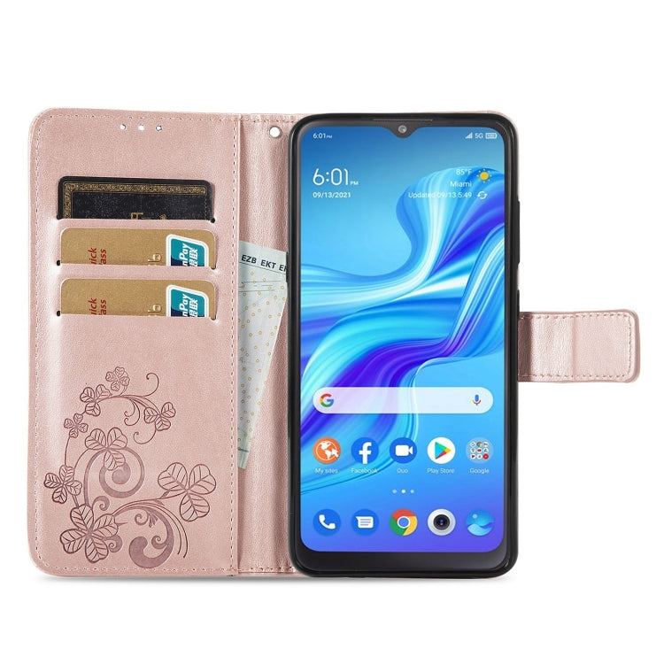 For TCL 4X 5G Four-leaf Clasp Embossed Buckle Leather Phone Case