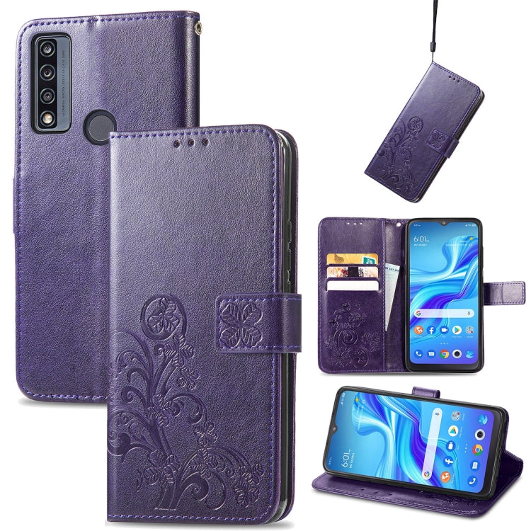 For TCL 4X 5G Four-leaf Clasp Embossed Buckle Leather Phone Case