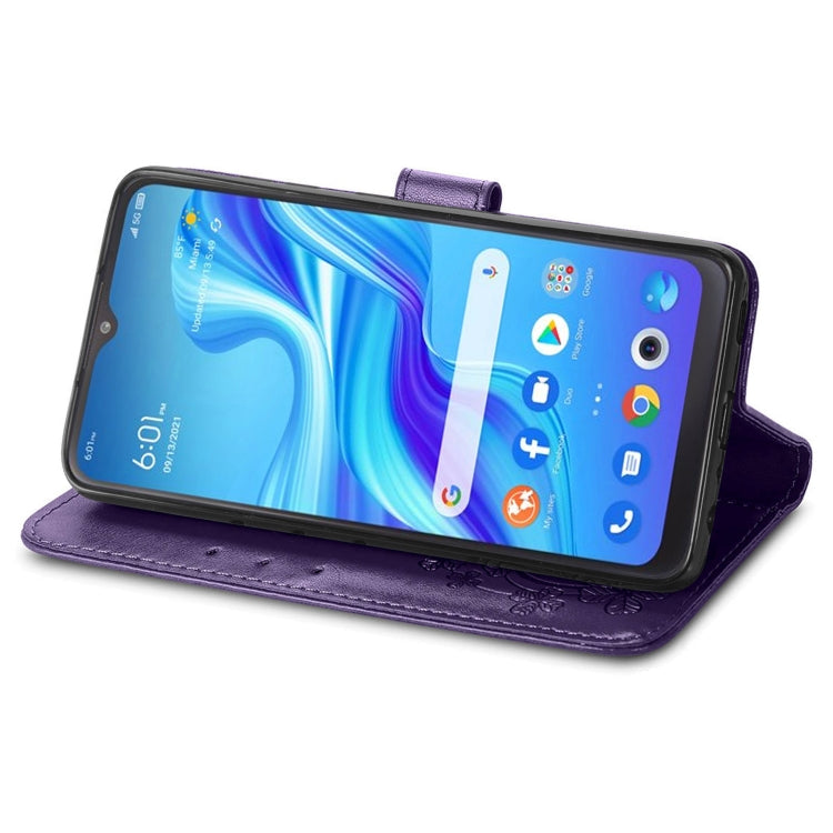 For TCL 4X 5G Four-leaf Clasp Embossed Buckle Leather Phone Case