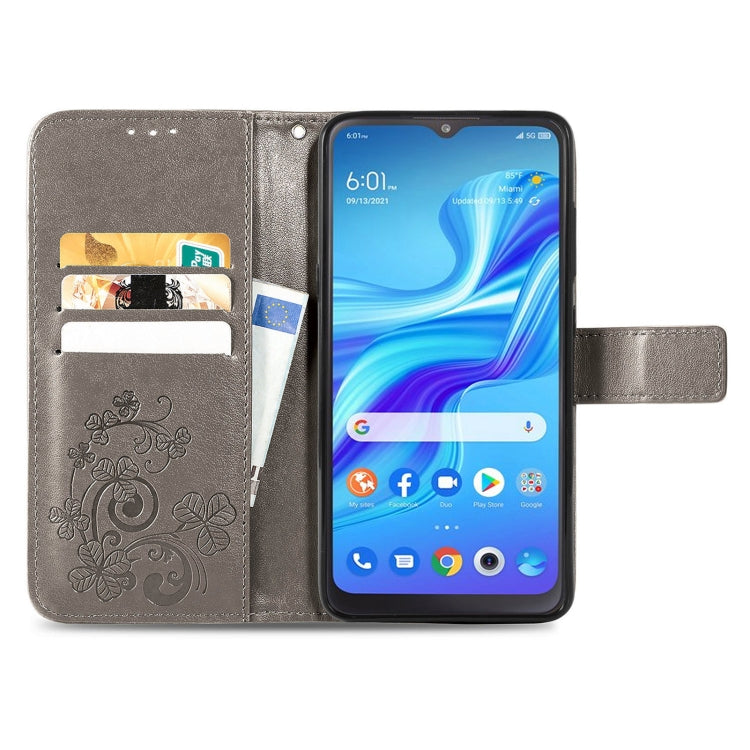 For TCL 4X 5G Four-leaf Clasp Embossed Buckle Leather Phone Case