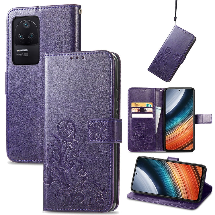 For Xiaomi Redmi K40S Four-leaf Clasp Embossed Buckle Leather Phone Case