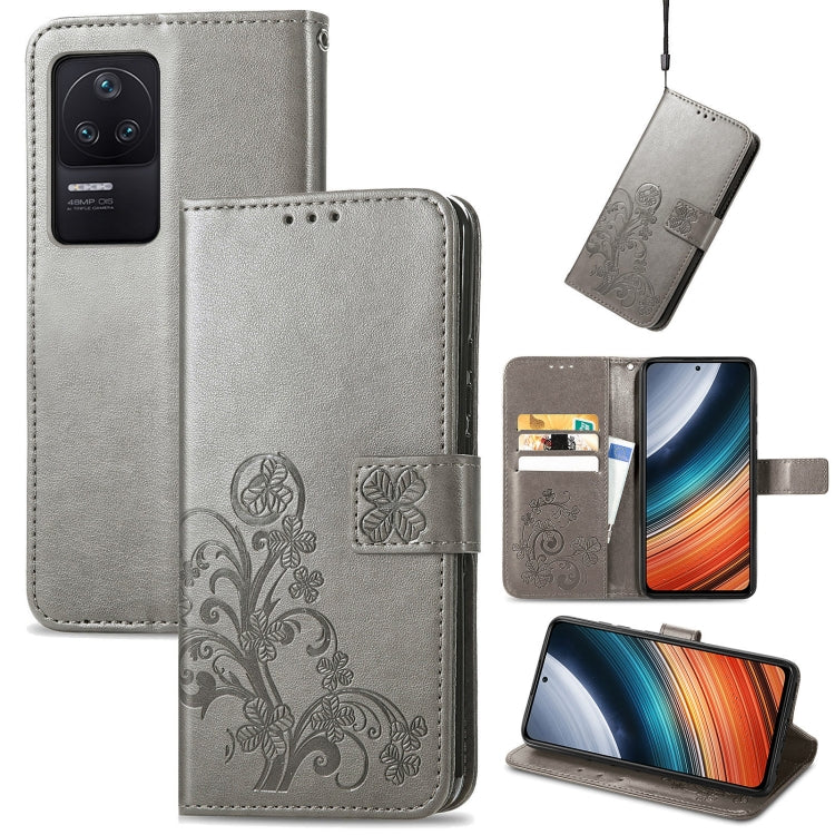 For Xiaomi Redmi K40S Four-leaf Clasp Embossed Buckle Leather Phone Case