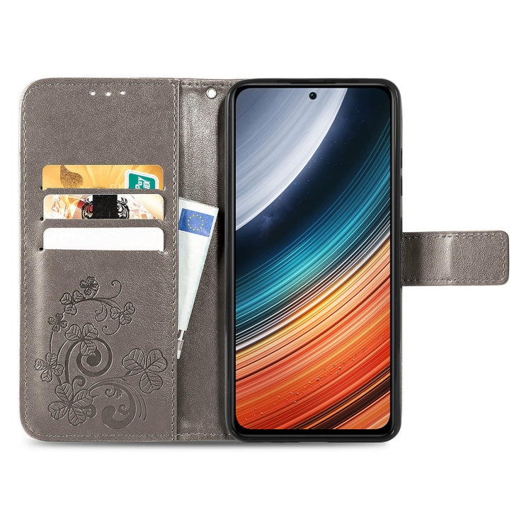 For Xiaomi Redmi K40S Four-leaf Clasp Embossed Buckle Leather Phone Case
