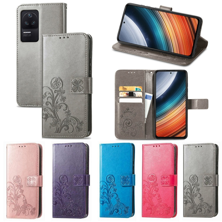 For Xiaomi Redmi K40S Four-leaf Clasp Embossed Buckle Leather Phone Case
