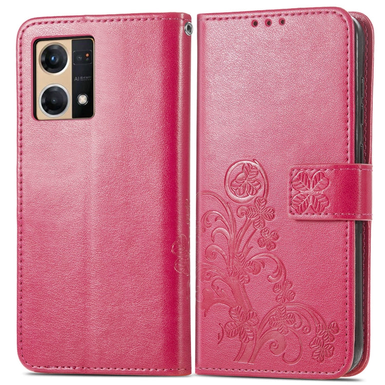 For OPPO Reno7 4G Four-leaf Clasp Embossed Buckle Leather Phone Case