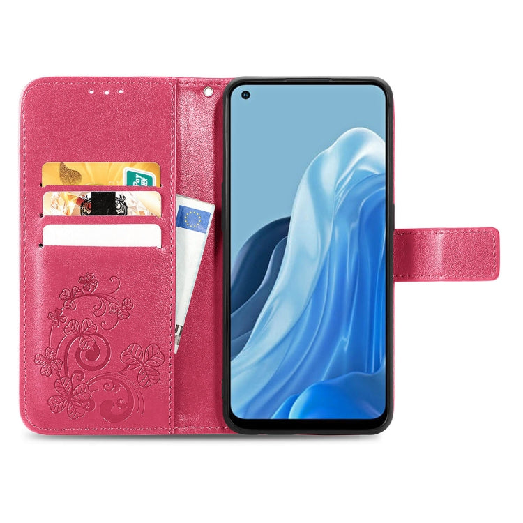 For OPPO Reno7 4G Four-leaf Clasp Embossed Buckle Leather Phone Case