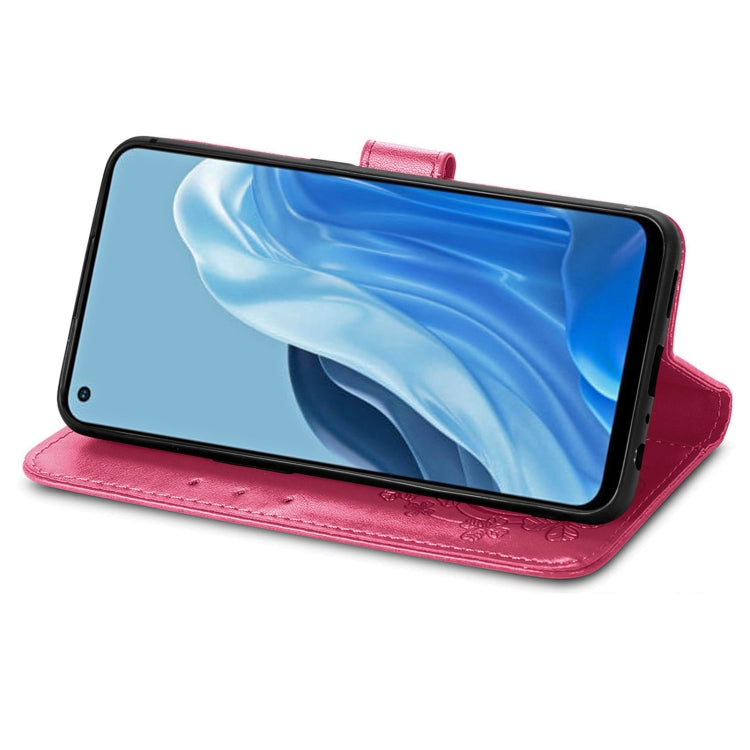 For OPPO Reno7 4G Four-leaf Clasp Embossed Buckle Leather Phone Case