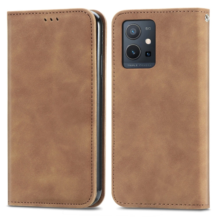 For vivo Y55 5G Retro Skin Feel Magnetic Leather Phone Case