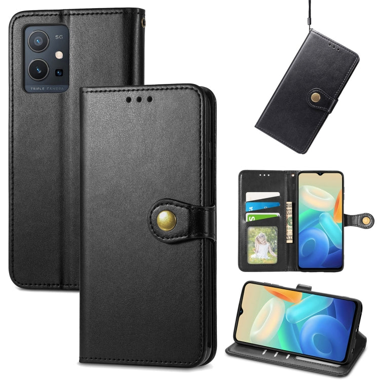 For vivo Y55 5G Retro Solid Color Buckle Leather Phone Case