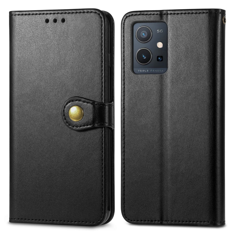 For vivo Y55 5G Retro Solid Color Buckle Leather Phone Case