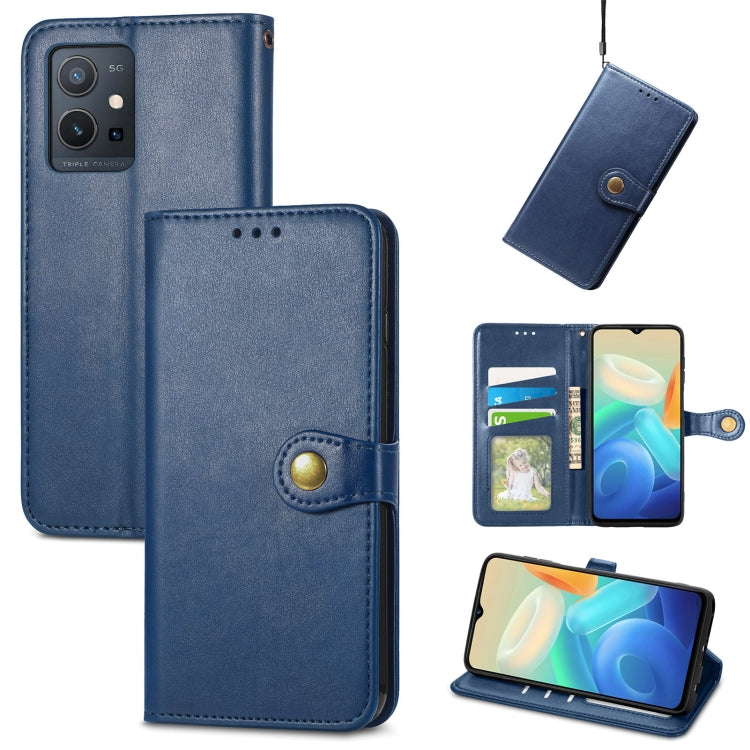 For vivo Y55 5G Retro Solid Color Buckle Leather Phone Case