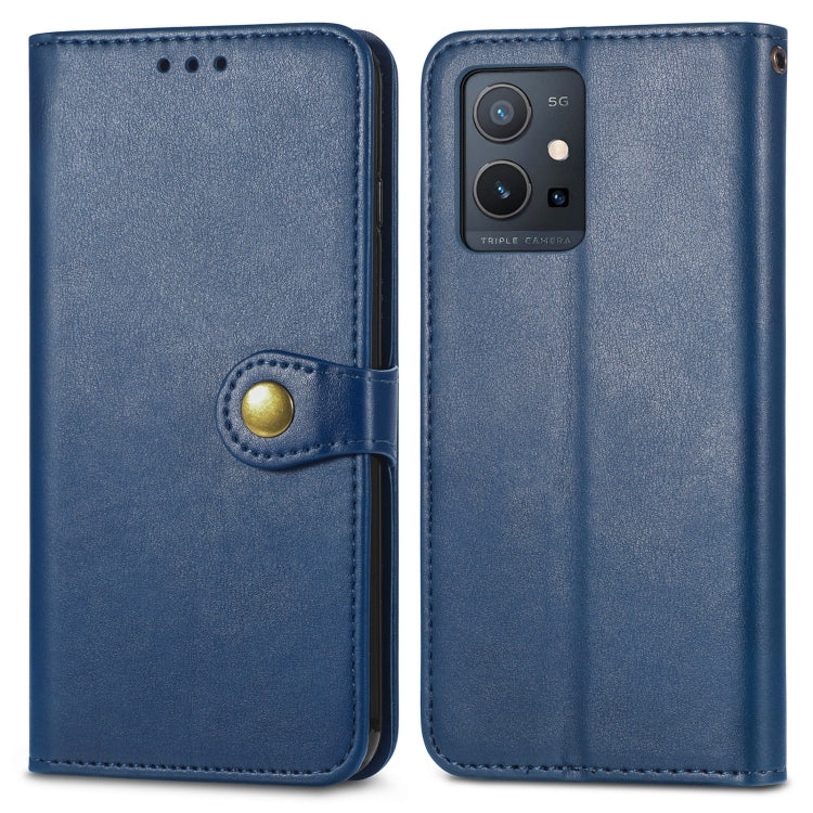 For vivo Y55 5G Retro Solid Color Buckle Leather Phone Case