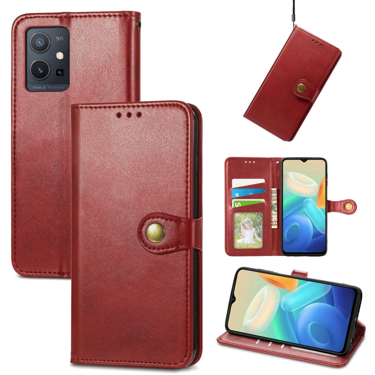 For vivo Y55 5G Retro Solid Color Buckle Leather Phone Case