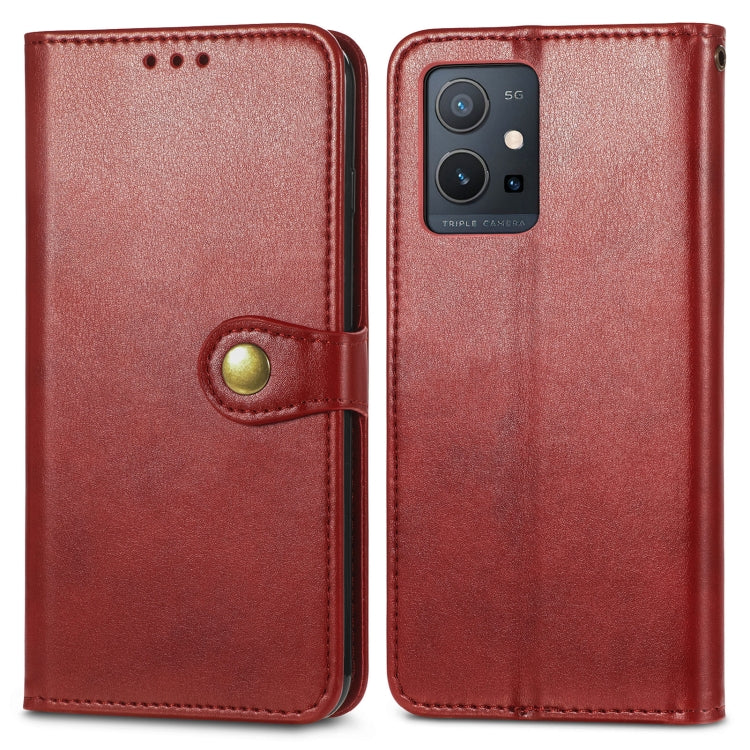 For vivo Y55 5G Retro Solid Color Buckle Leather Phone Case