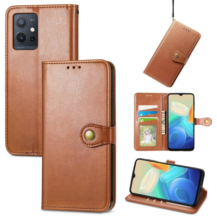For vivo Y55 5G Retro Solid Color Buckle Leather Phone Case