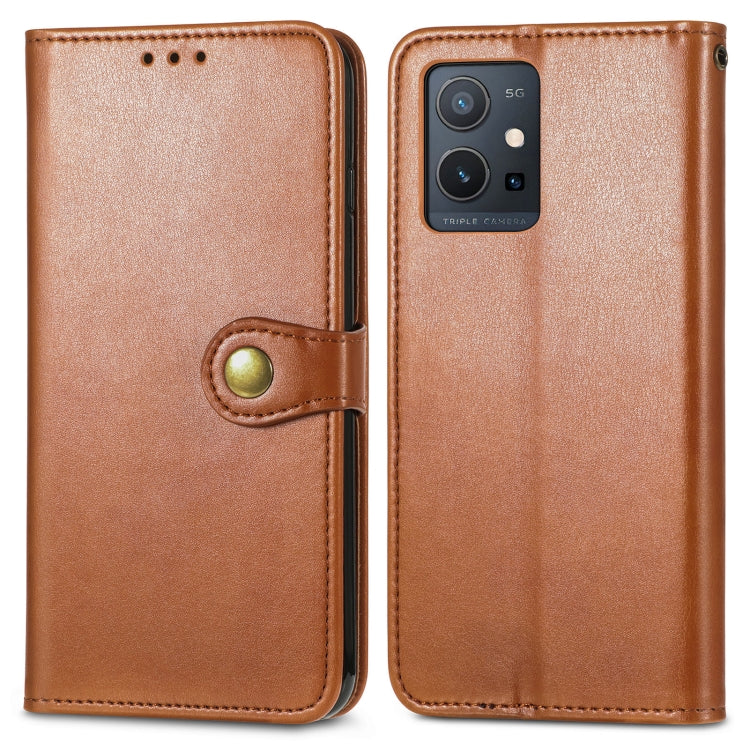For vivo Y55 5G Retro Solid Color Buckle Leather Phone Case