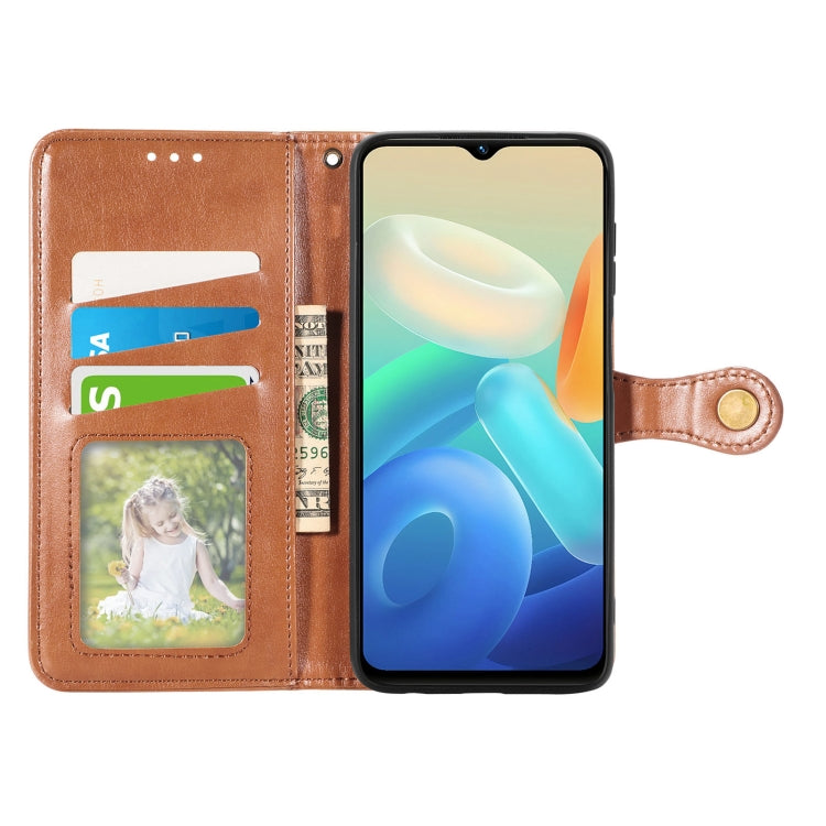 For vivo Y55 5G Retro Solid Color Buckle Leather Phone Case