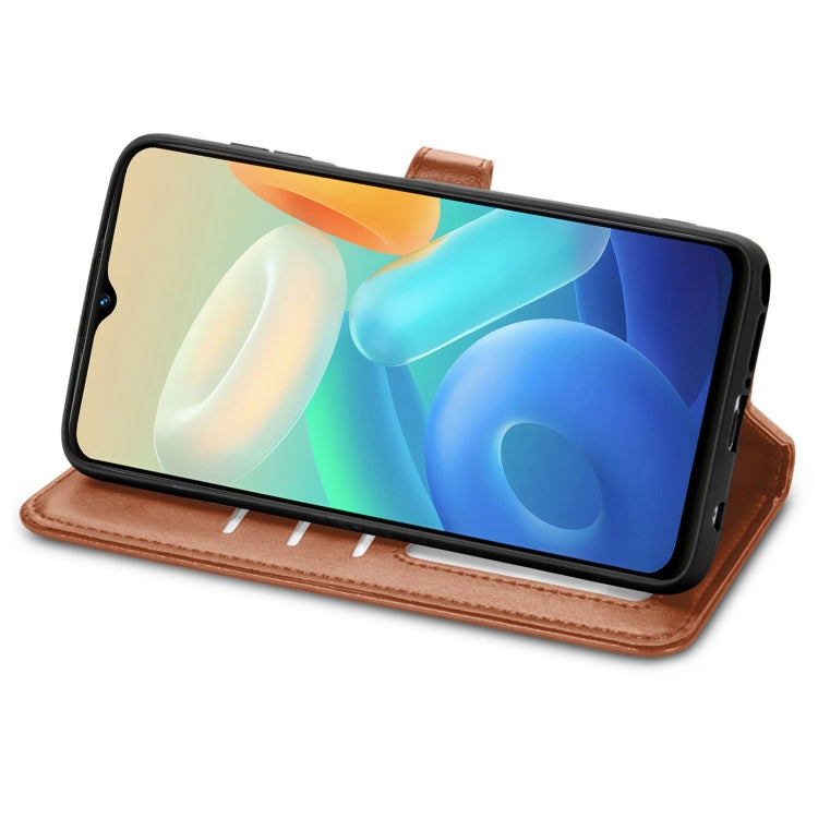 For vivo Y55 5G Retro Solid Color Buckle Leather Phone Case