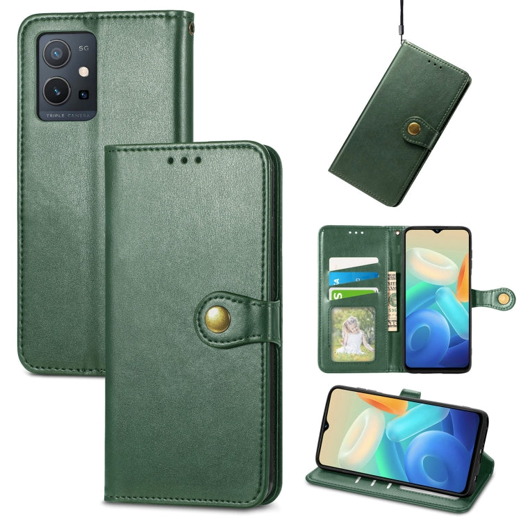 For vivo Y55 5G Retro Solid Color Buckle Leather Phone Case
