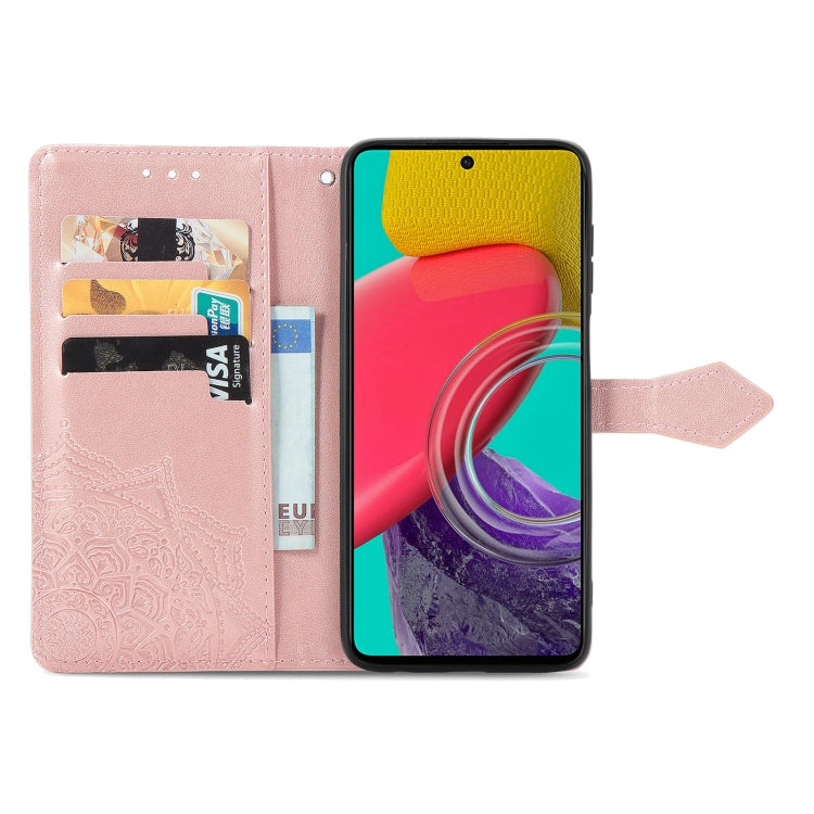 For Samsung Galaxy M53 Mandala Flower Embossed Horizontal Flip Leather Phone Case