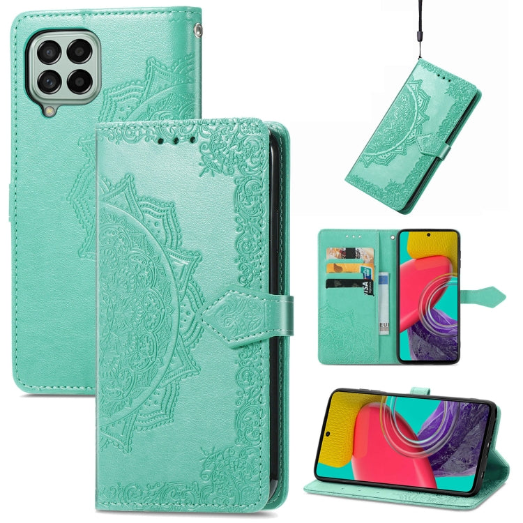 For Samsung Galaxy M53 Mandala Flower Embossed Horizontal Flip Leather Phone Case