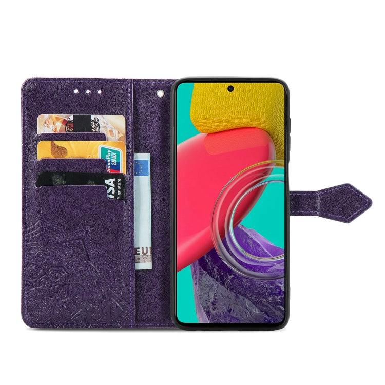 For Samsung Galaxy M53 Mandala Flower Embossed Horizontal Flip Leather Phone Case