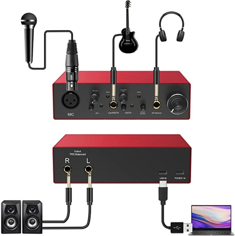 2X2 USB Recording Sound Card Recording Electric Guitar Dubbing Live