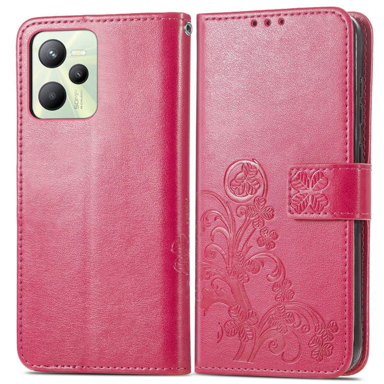For OPPO Realme C35 Four-leaf Clasp Embossed Buckle Leather Phone Case