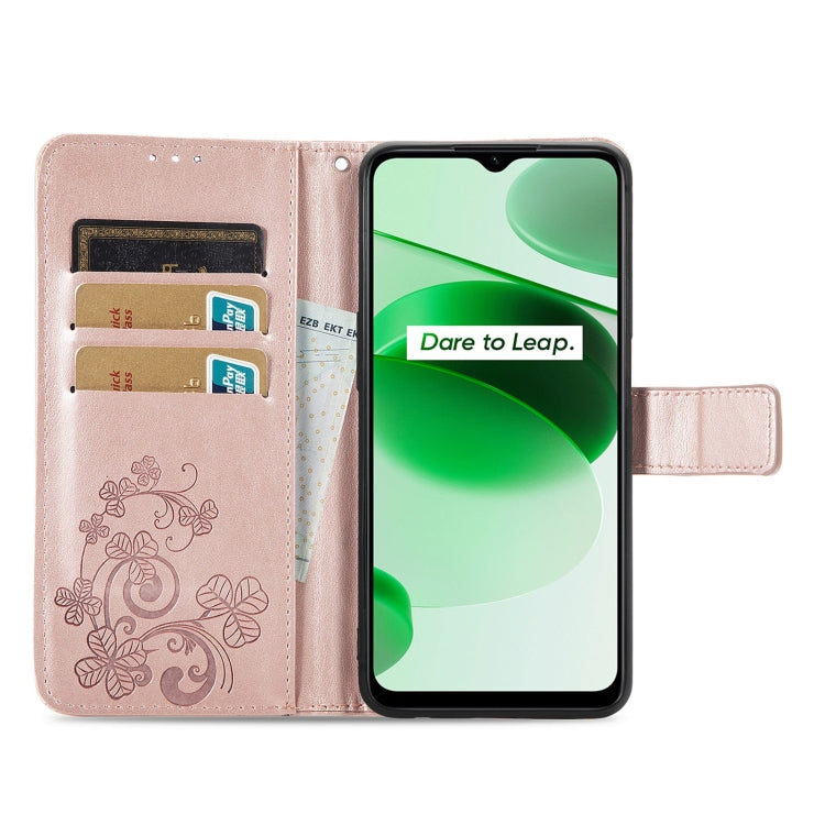 For OPPO Realme C35 Four-leaf Clasp Embossed Buckle Leather Phone Case