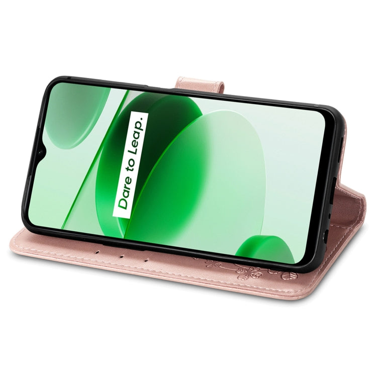 For OPPO Realme C35 Four-leaf Clasp Embossed Buckle Leather Phone Case