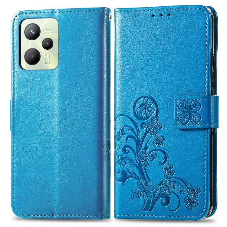 For OPPO Realme C35 Four-leaf Clasp Embossed Buckle Leather Phone Case