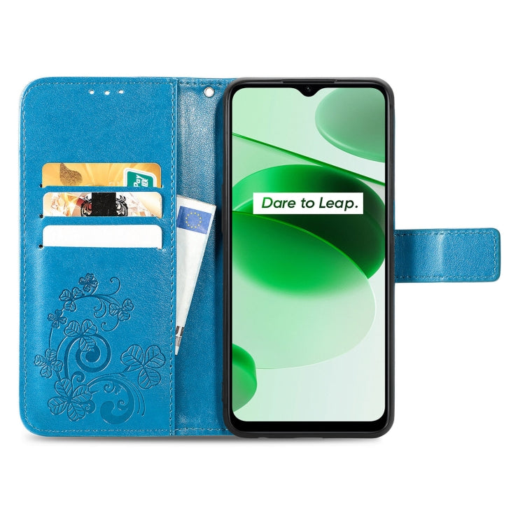 For OPPO Realme C35 Four-leaf Clasp Embossed Buckle Leather Phone Case
