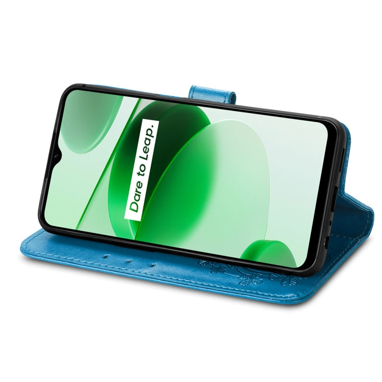 For OPPO Realme C35 Four-leaf Clasp Embossed Buckle Leather Phone Case