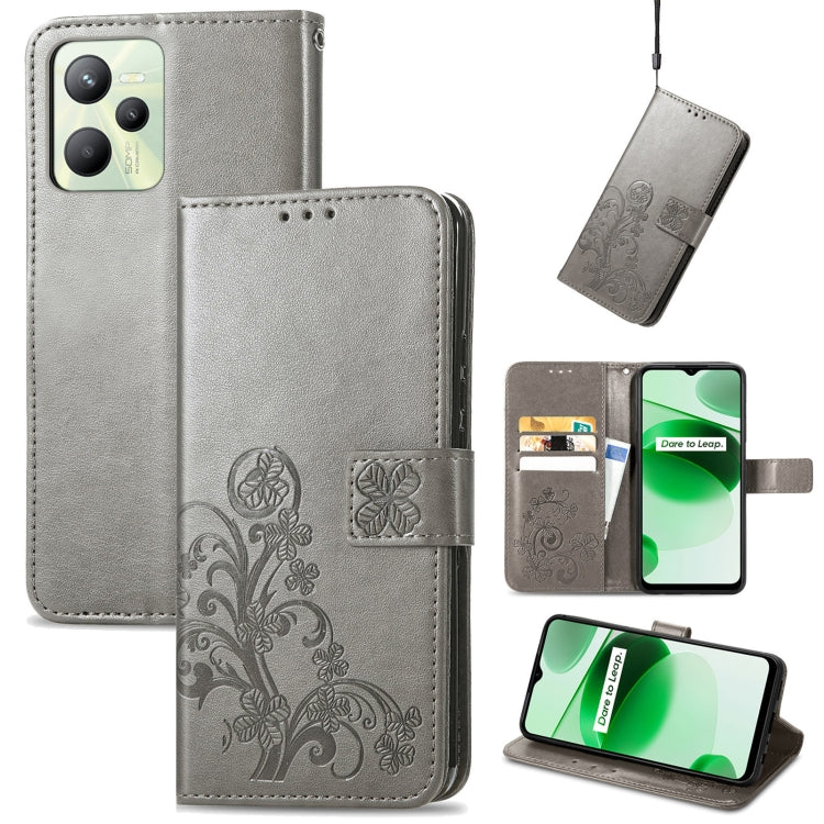 For OPPO Realme C35 Four-leaf Clasp Embossed Buckle Leather Phone Case