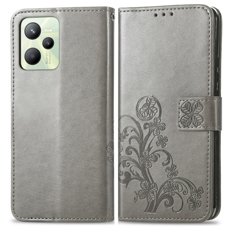 For OPPO Realme C35 Four-leaf Clasp Embossed Buckle Leather Phone Case
