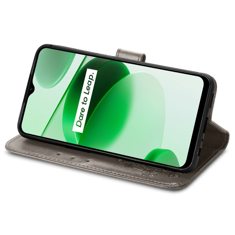 For OPPO Realme C35 Four-leaf Clasp Embossed Buckle Leather Phone Case