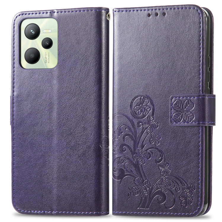 For OPPO Realme C35 Four-leaf Clasp Embossed Buckle Leather Phone Case