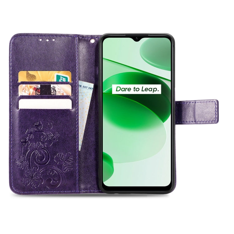 For OPPO Realme C35 Four-leaf Clasp Embossed Buckle Leather Phone Case