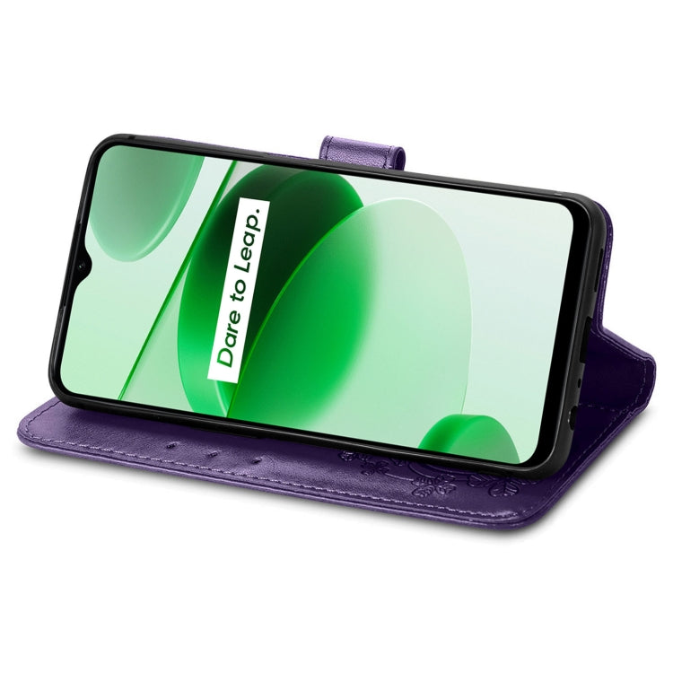 For OPPO Realme C35 Four-leaf Clasp Embossed Buckle Leather Phone Case