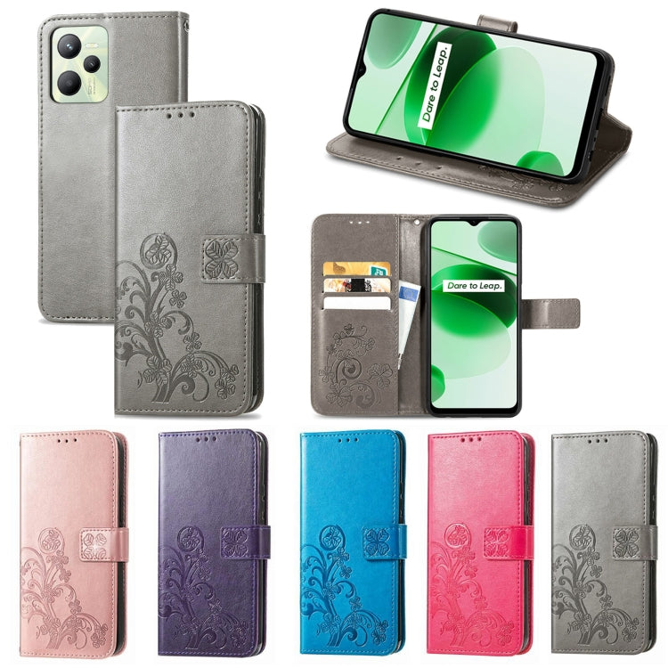 For OPPO Realme C35 Four-leaf Clasp Embossed Buckle Leather Phone Case