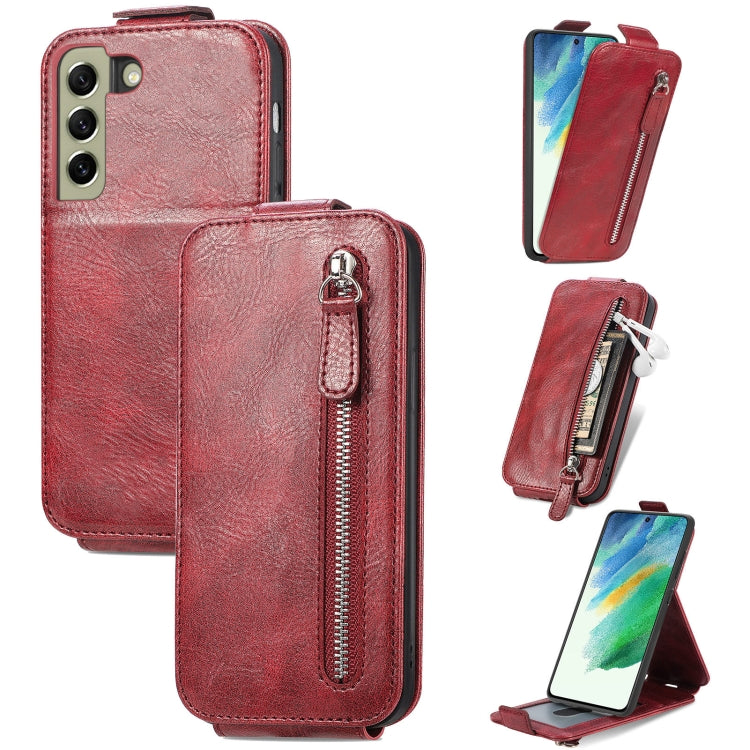 For Samsung Galaxy S21 FE 5G Zipper Wallet Vertical Flip Leather Phone Case