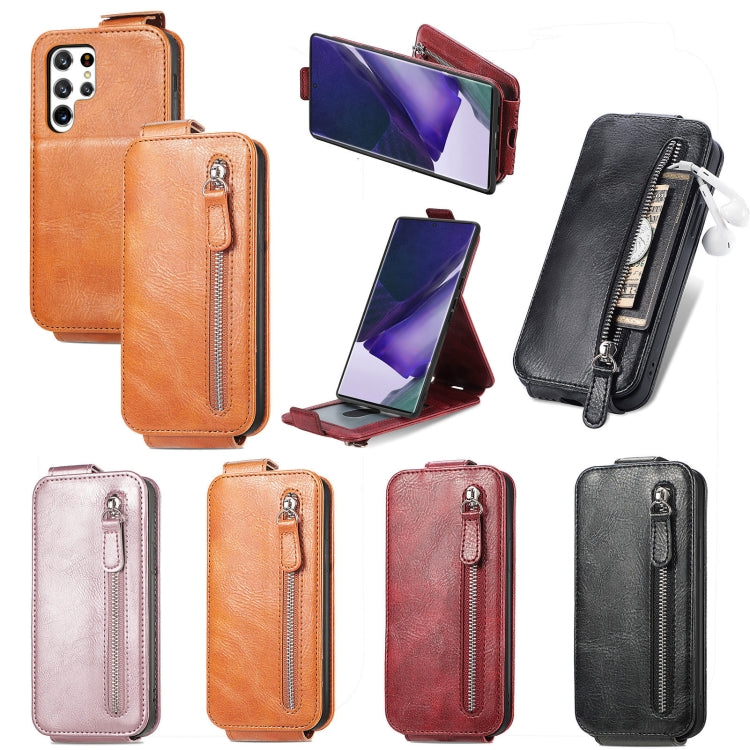 For Samsung Galaxy S21 FE 5G Zipper Wallet Vertical Flip Leather Phone Case