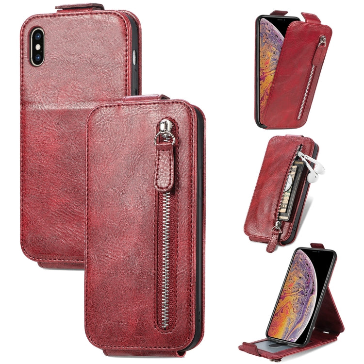 For iPhone X / XS Zipper Wallet Vertical Flip Leather Phone Case