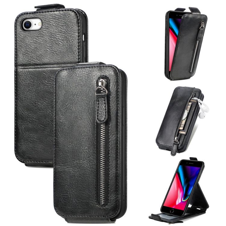 For iPhone SE 2022 / SE 2020 / 8 / 7 Zipper Wallet Vertical Flip Leather Phone Case