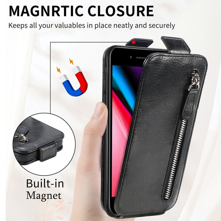 For iPhone SE 2022 / SE 2020 / 8 / 7 Zipper Wallet Vertical Flip Leather Phone Case