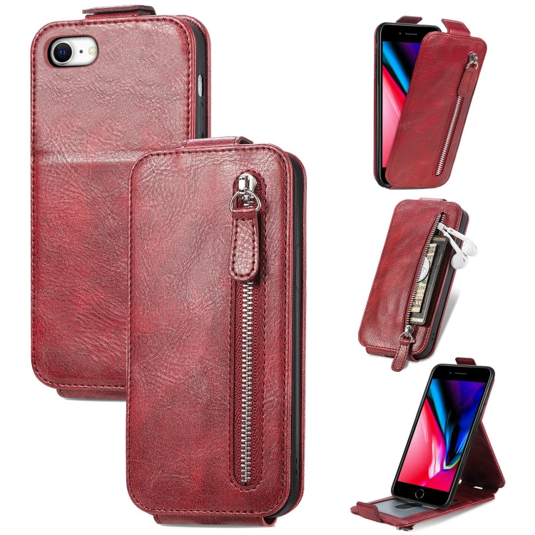For iPhone SE 2022 / SE 2020 / 8 / 7 Zipper Wallet Vertical Flip Leather Phone Case