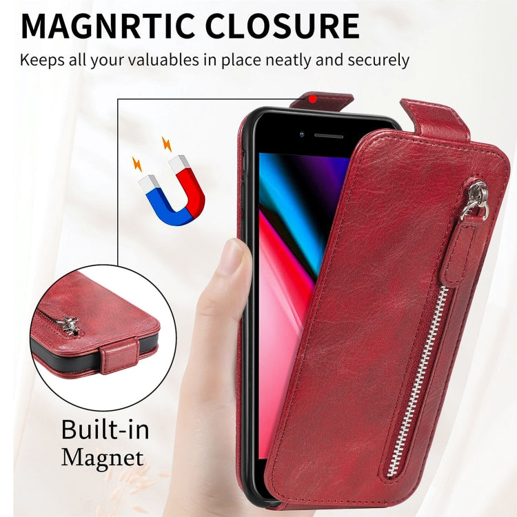 For iPhone SE 2022 / SE 2020 / 8 / 7 Zipper Wallet Vertical Flip Leather Phone Case