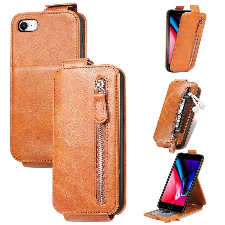 For iPhone SE 2022 / SE 2020 / 8 / 7 Zipper Wallet Vertical Flip Leather Phone Case